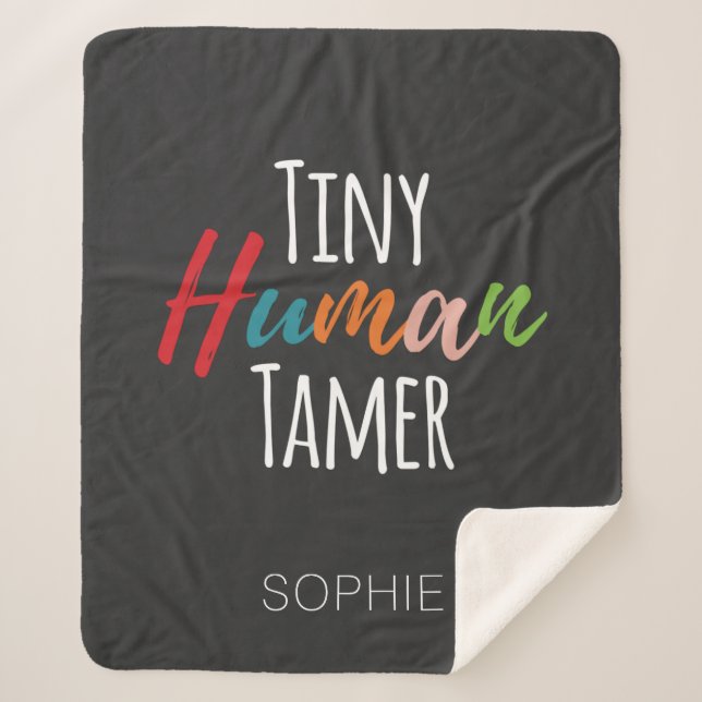 Kindergarten Teacher Tiny Human Tamer Personalized Sherpa Blanket (Front)