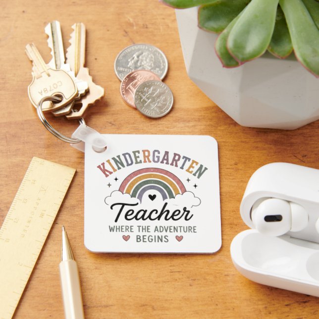 Kindergarten Teacher Where Adventure Begins Gift Keychain (Desk)