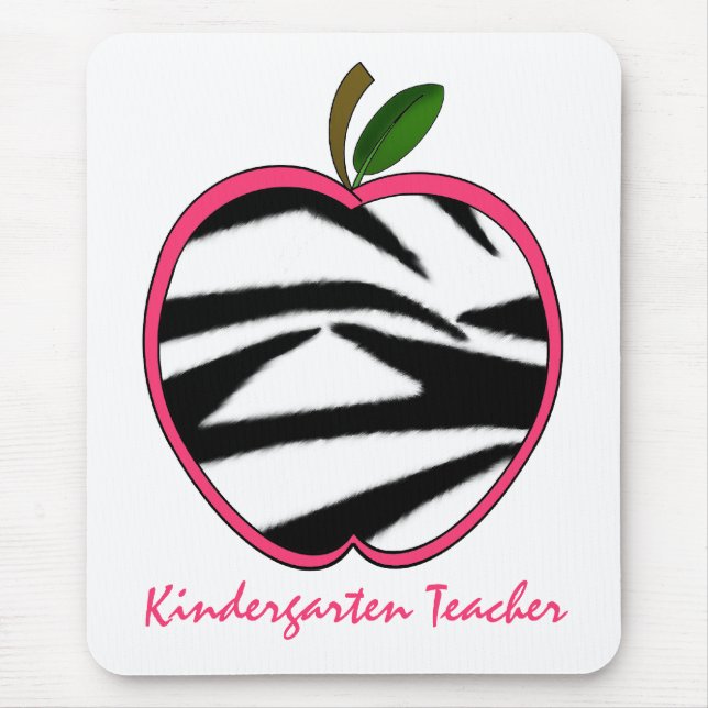 Kindergarten Teacher Zebra Print Apple Mouse Pad (Front)