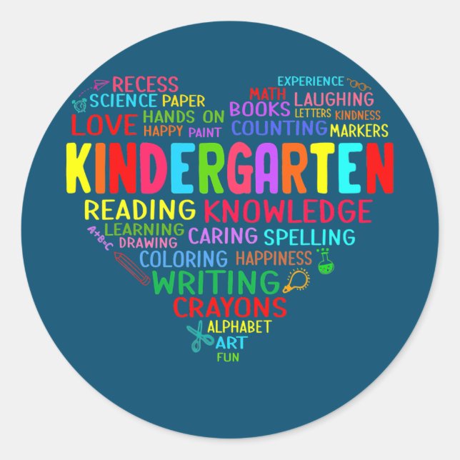 Kindergarten Team Heart Back to school Teacher Classic Round Sticker (Front)