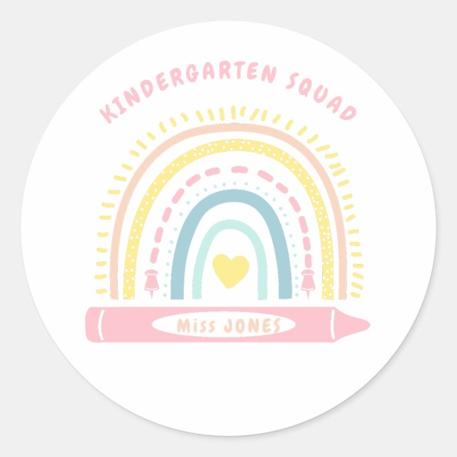 Kindergarten Team Squad Teacher Back To School Classic Round Sticker (Front)