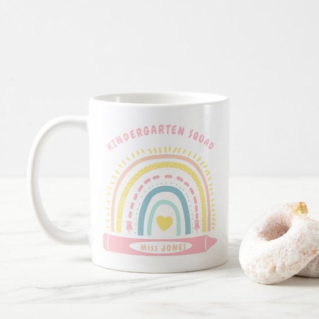 Kindergarten Team Squad Teacher Back To School Coffee Mug (With Donut)