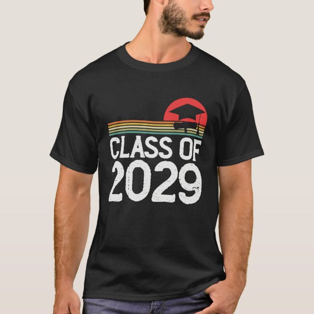 Kindergarten To Graduation Retro Class Of 2029 Gro T-Shirt (Front)