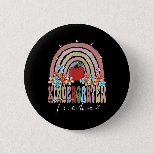 Kindergarten Tribe Back To School Rainbow Groovy F 2 Inch Round Button (Front)