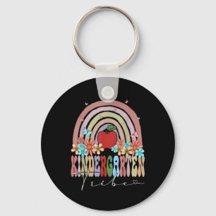 Kindergarten Tribe Back To School Rainbow Groovy F Keychain