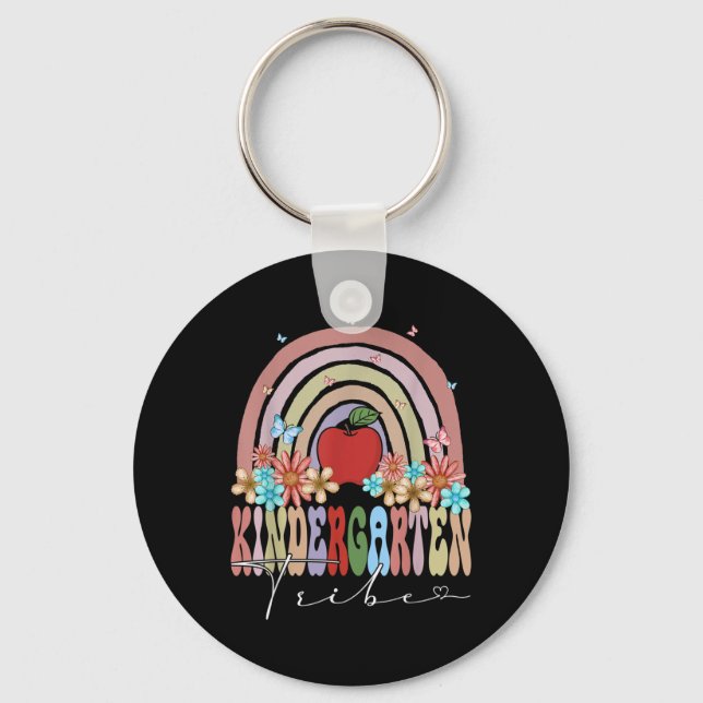 Kindergarten Tribe Back To School Rainbow Groovy F Keychain (Front)