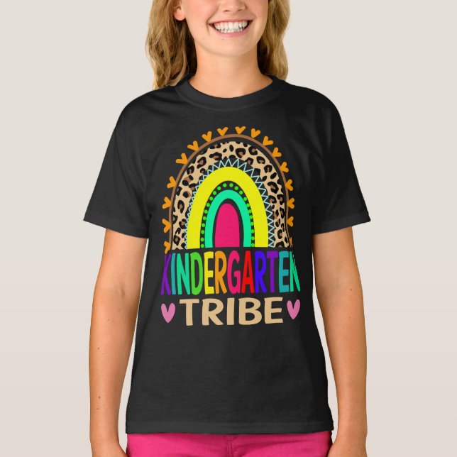 Kindergarten Tribe Rainbow Leopard Back To School  T-Shirt (Front)