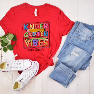 Kindergarten Vibes Colourful Personalized Teacher T-Shirt