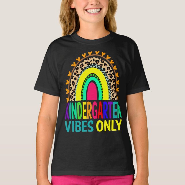 Kindergarten Vibes Only Rainbow Leopard  T-Shirt (Front)