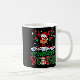 Kindergarten Vibes Teacher Buffalo Plaid Reindeer Coffee Mug