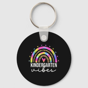 Kindergarten Vibes Tie Dye Leopard Rainbow Teacher Keychain