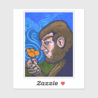 Kindhearted Bigfoot smelling a flower