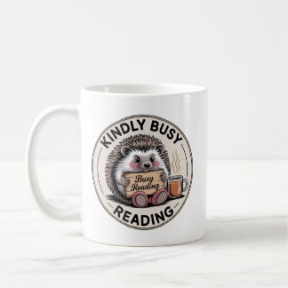 Kindly Busy Reading Hedgehog Badge Coffee Mug