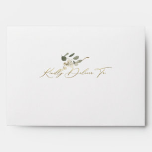 Kindly Deliver To Floral Gold Calligraphy Wedding Envelope