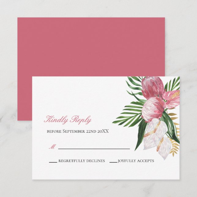 Kindly Reply  Elegant Tropical Paradise Wedding  R RSVP Card (Front/Back)