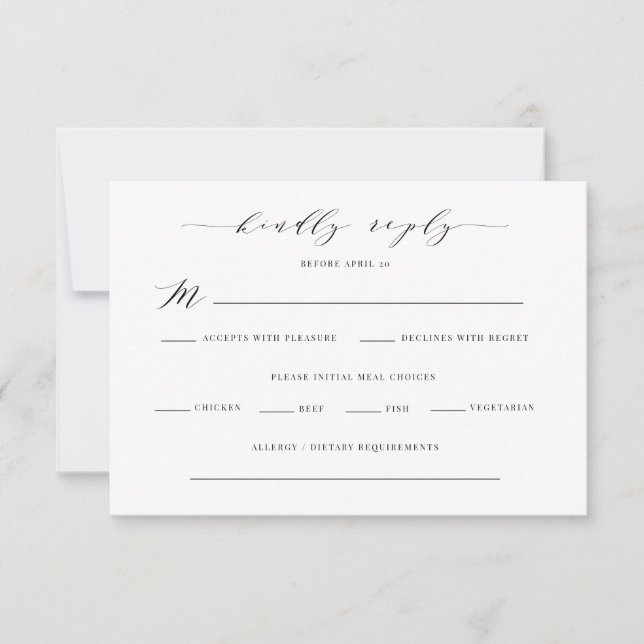 Kindly Reply Enclosure Card Wedding Meal Option (Front)