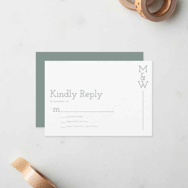 Kindly Reply Green RSVP Note Card (Front/Back In Situ)