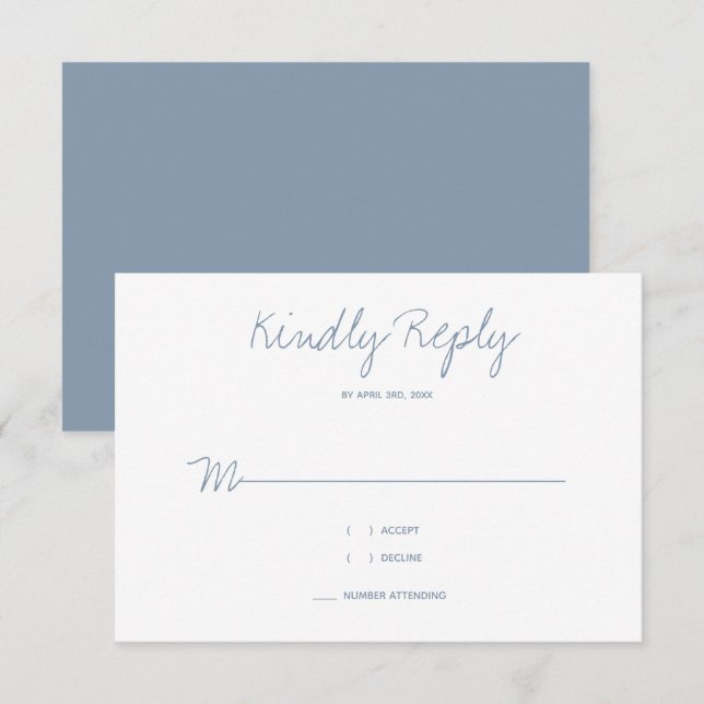 Kindly Reply Typography Dusty Blue Wedding (Front/Back)
