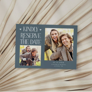 Kindly Reserve 2-Photo Slate Blue Wedding Save The Date