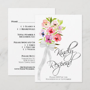 Kindly Respond Pansy Wildflowers Bouquet Wedding RSVP Card