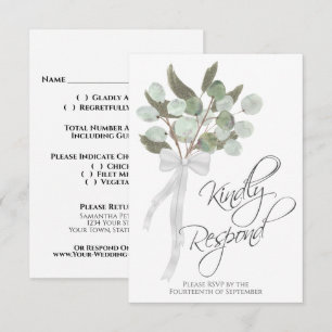 Kindly Respond Rustic Eucalyptus Bouquet Wedding RSVP Card