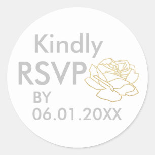 kindly RSVP with rose flower, wedding  Classic Round Sticker