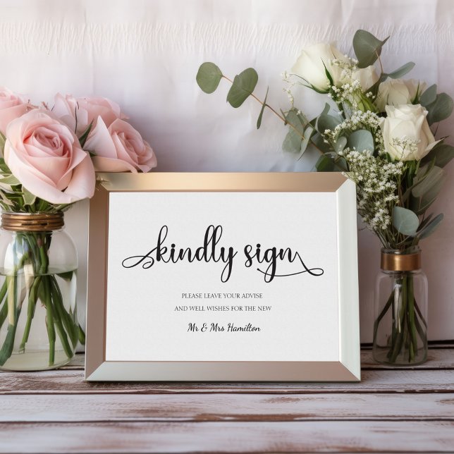 "Kindly sign" Black White guest book Wedding Sign (Creator Uploaded)