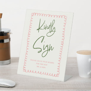 Kindly Sign Pink and Green Vintage Wedding Sign