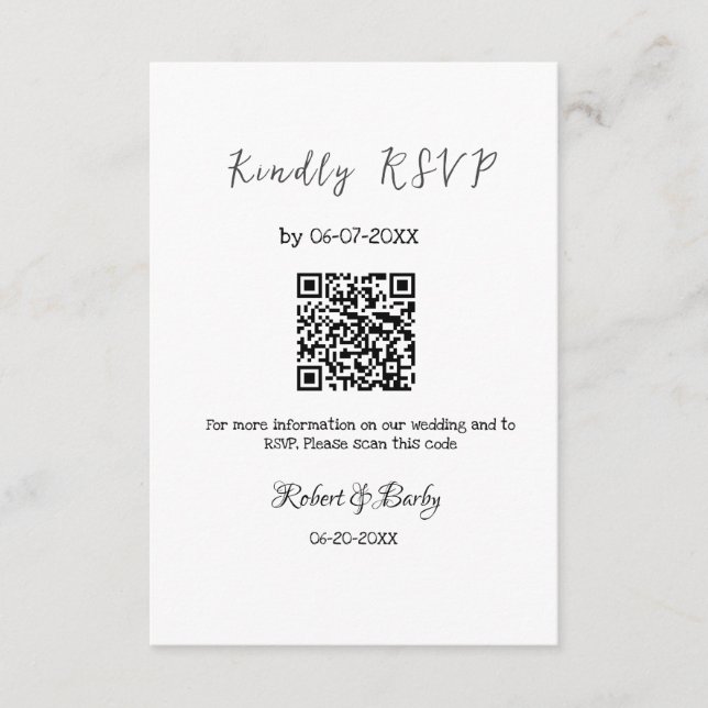 kindly wedding RSVP scan QR code simple modern Enclosure Card (Front)