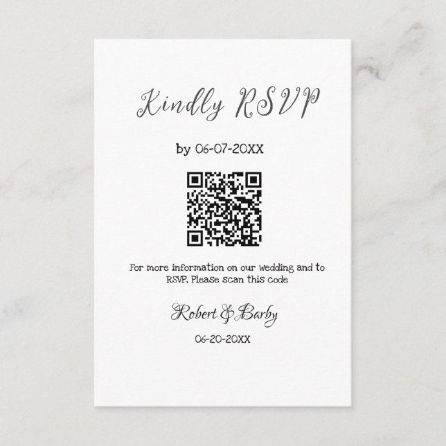 kindly wedding RSVP scan QR code simple modern Enclosure Card (Front)