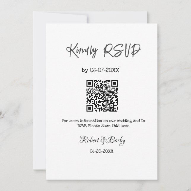 kindly wedding RSVP scan QR code simple modern Invitation (Front)