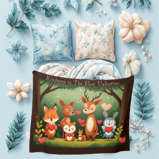 Kindness Best Valentine Woodland Animals Nursery Fleece Blanket