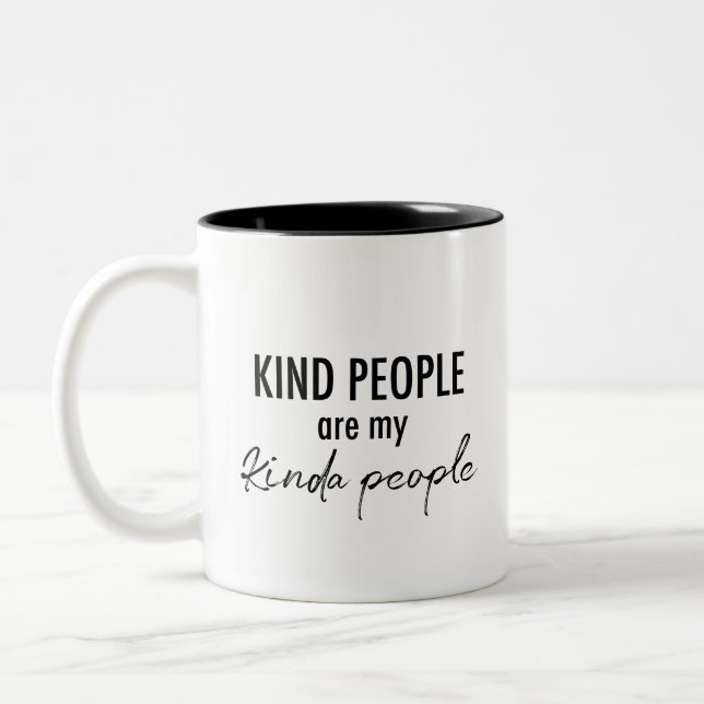 "Kindness Brew" - Modern Black and White Typograph Two-Tone Coffee Mug (Left)