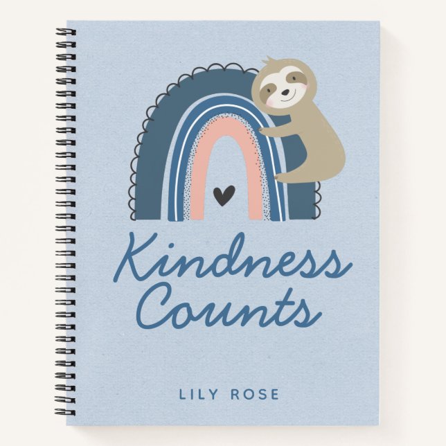 Kindness Counts Rainbow Sloth Notebook (Front)