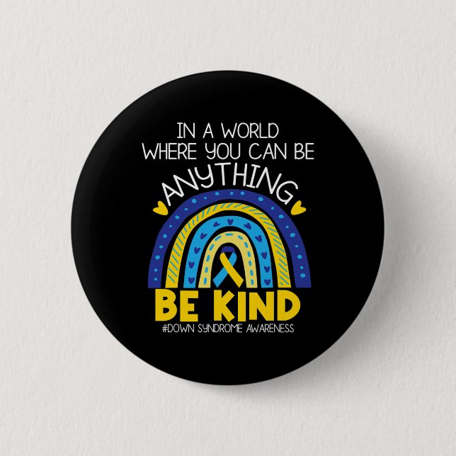 Kindness - Down Syndrome Awareness Blue Yellow Rib 2 Inch Round Button (Front)