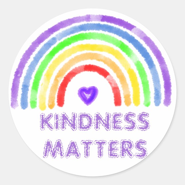 Kindness Matters | Rainbow and Heart Watercolor   Classic Round Sticker (Front)
