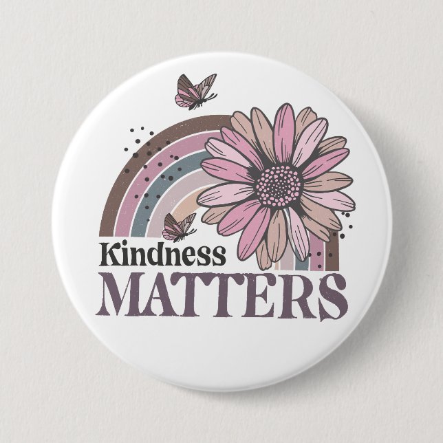 Kindness Matters Retro Butterfly Boho Rainbow  3 Inch Round Button (Front)