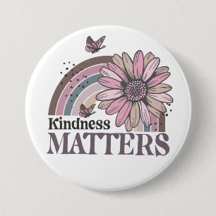 Kindness Matters Retro Butterfly Boho Rainbow  3 Inch Round Button