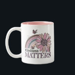 Kindness Matters Retro Butterfly Boho Rainbow Two-Tone Coffee Mug<br><div class="desc">Kindness Matters Retro Butterfly Boho Rainbow Mug. Cute trendy retro design perfect to gift to to yourself, grandma or loved one as a reminder to always be kind to others. It is sure to bring some positivity to your days. Order yours today!</div>