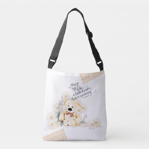 Kindness Motivational Quote Teddy Bear Floral Crossbody Bag