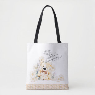 Kindness Motivational Quote Teddy Bear Floral Tote Bag