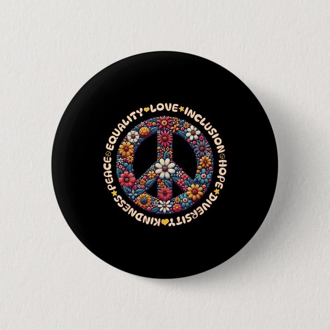 Kindness Peace Equality Love Inclusion Hope Divers 2 Inch Round Button (Front)