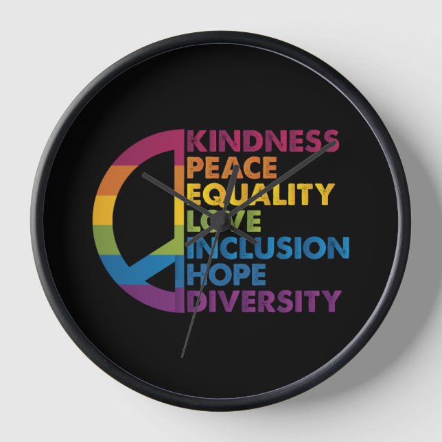 Kindness Peace Equality Love Inclusion Hope Divers Clock (Front)