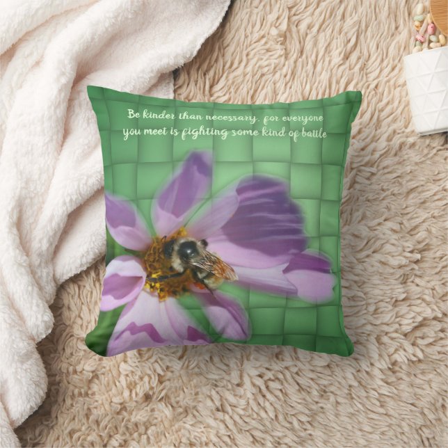 Kindness Quote Bee On Flower Inspirational  Throw Pillow (Blanket)