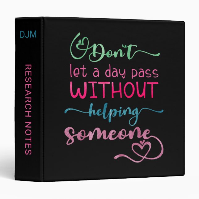 Kindness Quote Colourful Typography Black Monogram Binder (Front/Spine)