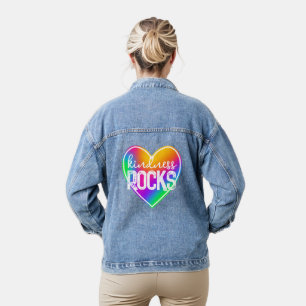 Kindness Rocks Rainbow Heart Women's Denim Jacket