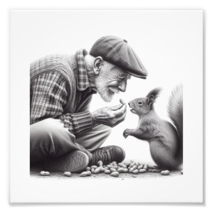 Kindred Spirits: Elderly Man Feeding Squirrel Wall Photo Print