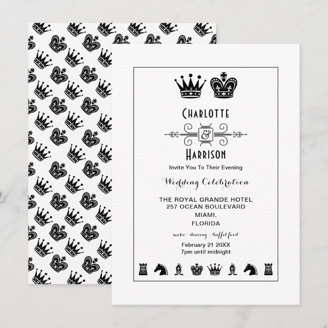 King And Queen Chess Board Game Evening Wedding Invitation (Front/Back)