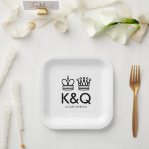 King and Queen chess icon wedding party plates