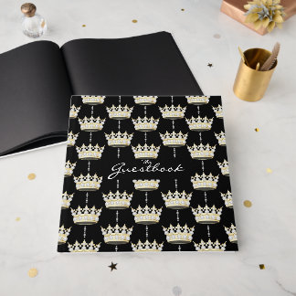 King and Queen Elegant Gold Crown + Diamonds Guest Book